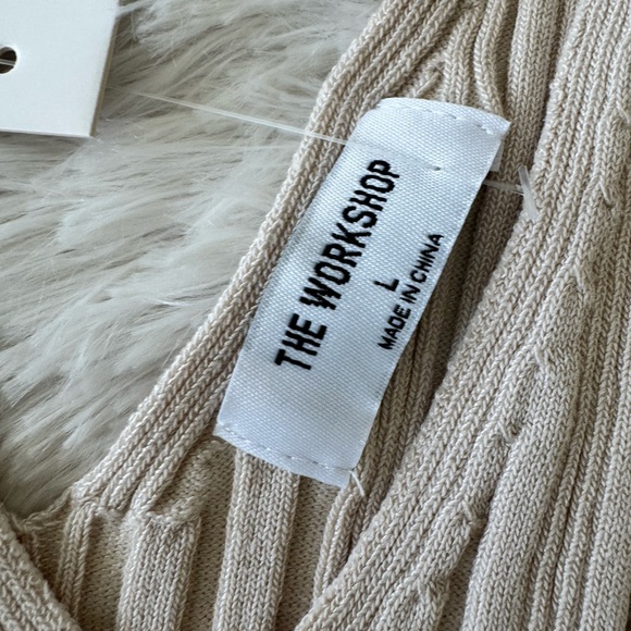 Allie Rose Beige Striped Linen set w/Beige Workshop tank sweater 3 piece set - Picture 12 of 16